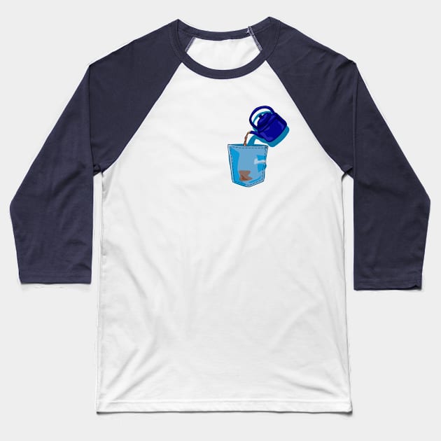 Tea in my Pocket - Denim Pocket with Teapot Design Baseball T-Shirt by Fun Funky Designs